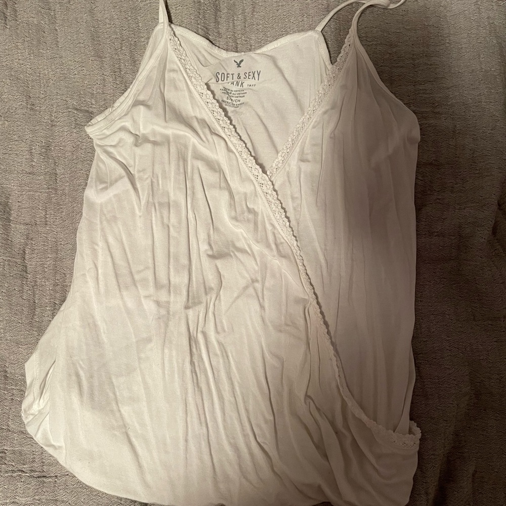 White tank with lace cross front